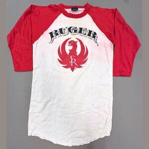 Vintage 80s RUGER Firearms Gun Raglan 3/4 sleeve T Shirt XL Single Stitch Red #2